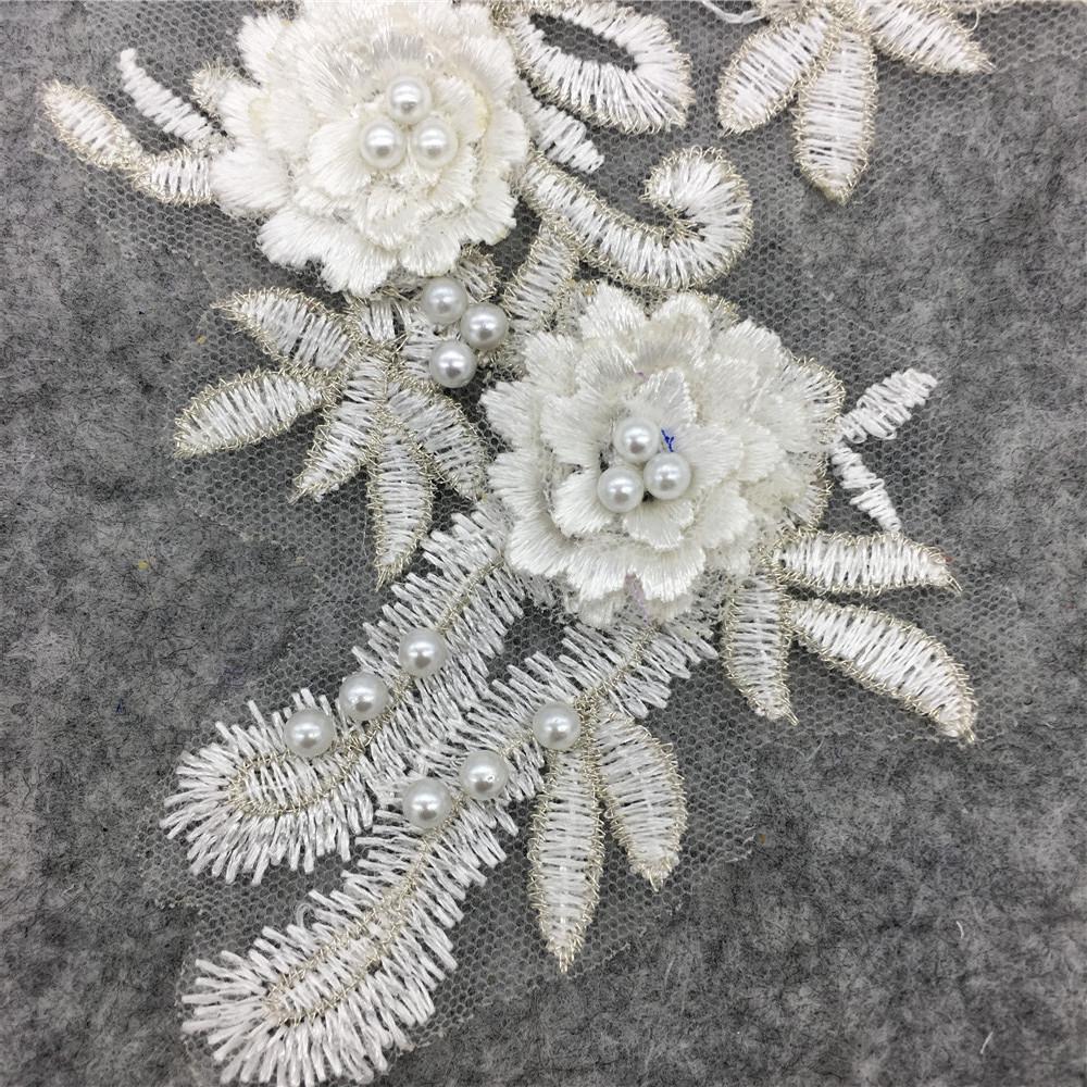 Polyester Lace Collar with Imitation Pearl, Handmade 3D Lace for DIY Fashion.