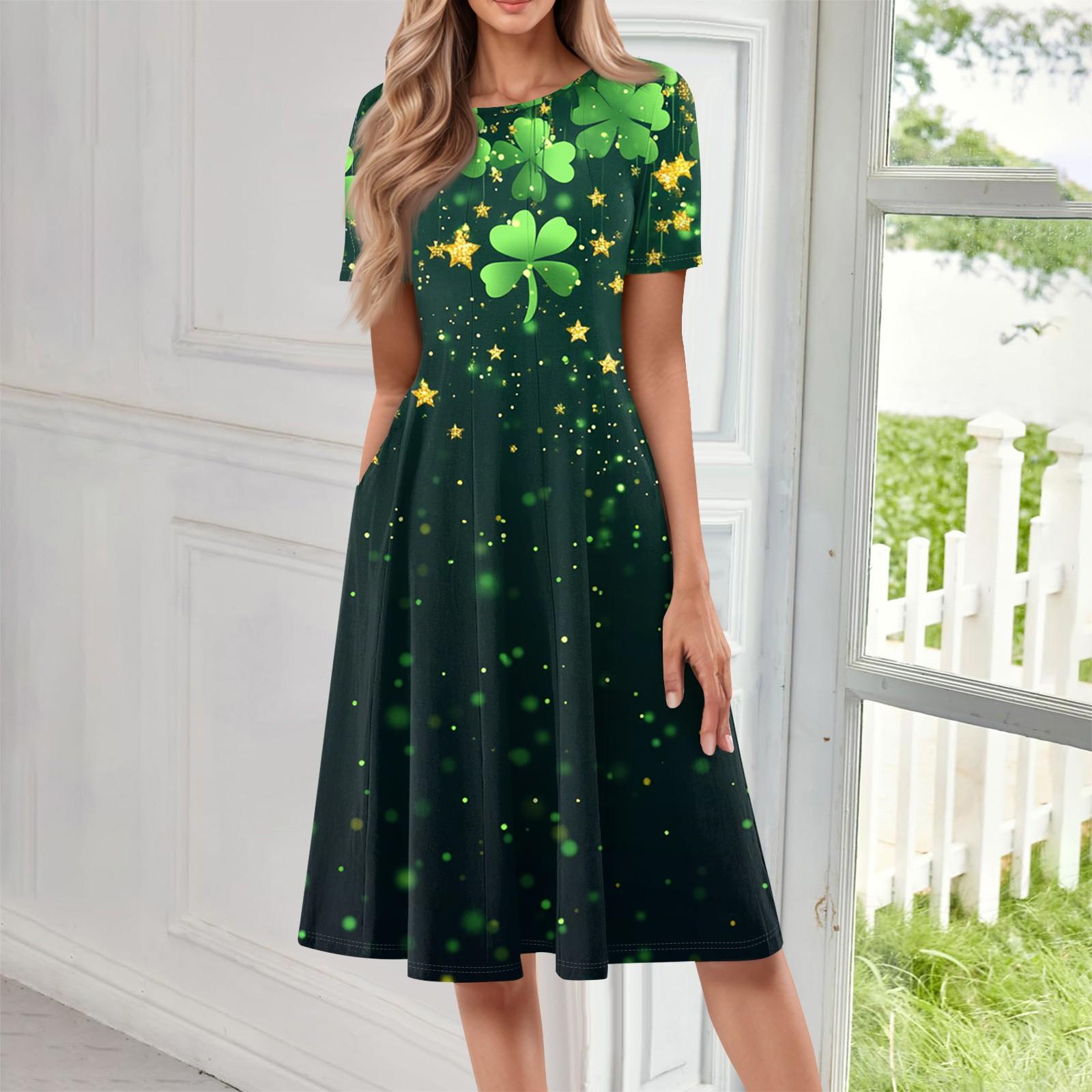 

Женское повседневное модное платье миди с круглым вырезом и коротким рукавом с принтом M