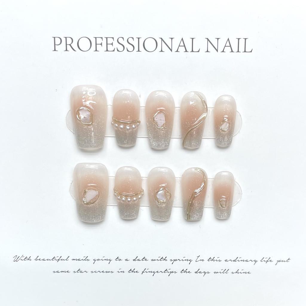 10pcs/set Purely Handmade Wearable Nails Removable Nail Art French Simple False Nails Finished Long and Short Nails