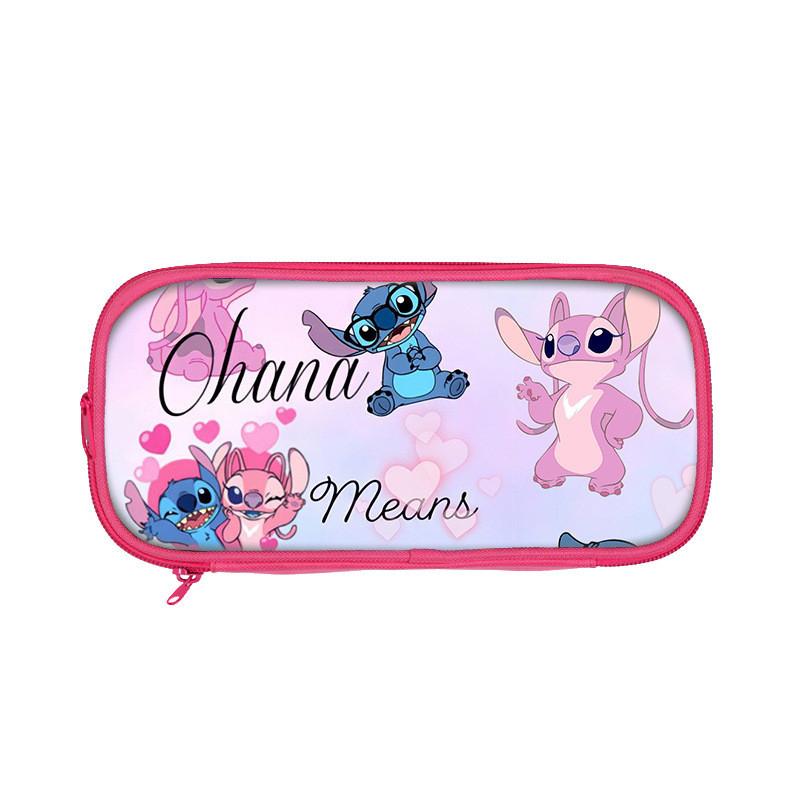 Stitch And Angel Cartoon Print Student Double Layer Stationery Storage Bag For Kids And School Use