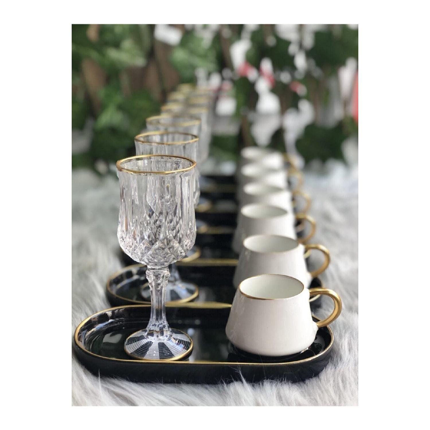 

Набор из 6 роскошных презентационных кофейных чашек с блюдцами - черный