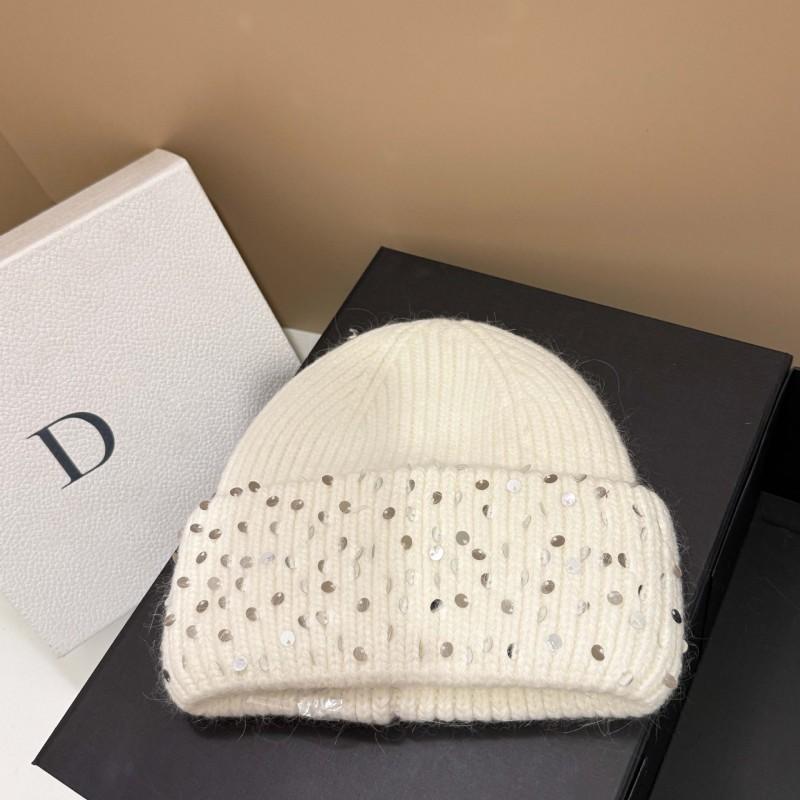 Winter Warm Knit Hat With Rabbit Fur Sequins Ear Flaps Outdoor Use