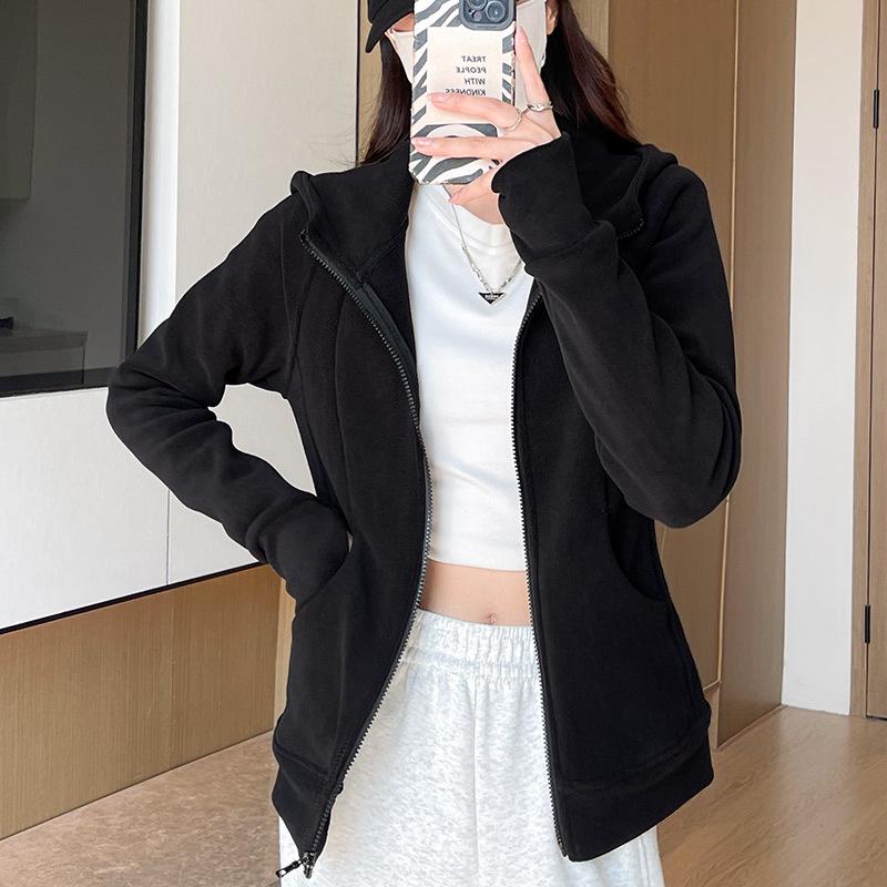 Women's Slim Fit Polar Fleece Hoodie - Double-Faced, Thickened Sports Cardigan for Autumn & Winter