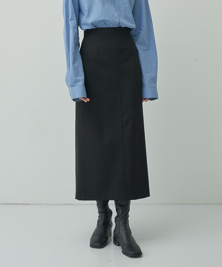 Mot Autumn Wool Basic Slit Skirt - Black