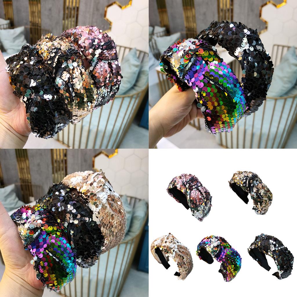 Knotted Headband for Women Fashion Sequined Hairhoop High Skull Turban Hairband Vintage Glittering Hairhoop Daily Use