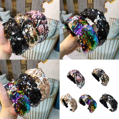 Geknotetes Stirnband für Damen Mode Pailletten Haarreif Hoher Schädel Turban Haarband Vintage Glitzernder Haarreif Täglicher Gebrauch
