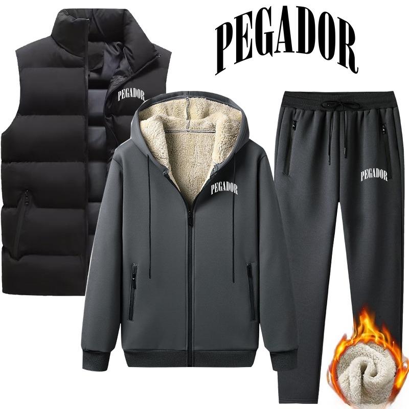 

Осенне-зимний флисовый костюм Мужской спортивный костюм Ягненок Кашемир Спортивная одежда Повседневный Теплый Худи+Брюки+Жилет Набор из 3 предметов 2XL