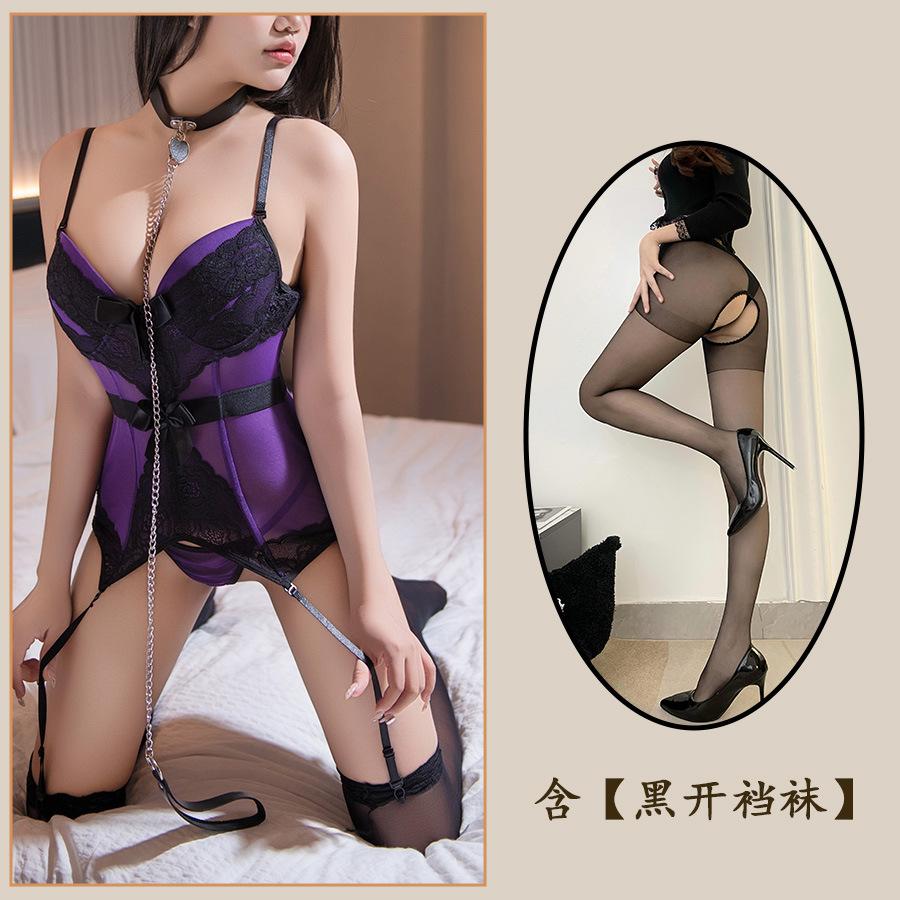 Fun Underwear, Sexy Suspenders, Purple Charm, Waist, Royal Sister, Fish Bone Pajamas, Small Breasts Show Big and Thin Lace