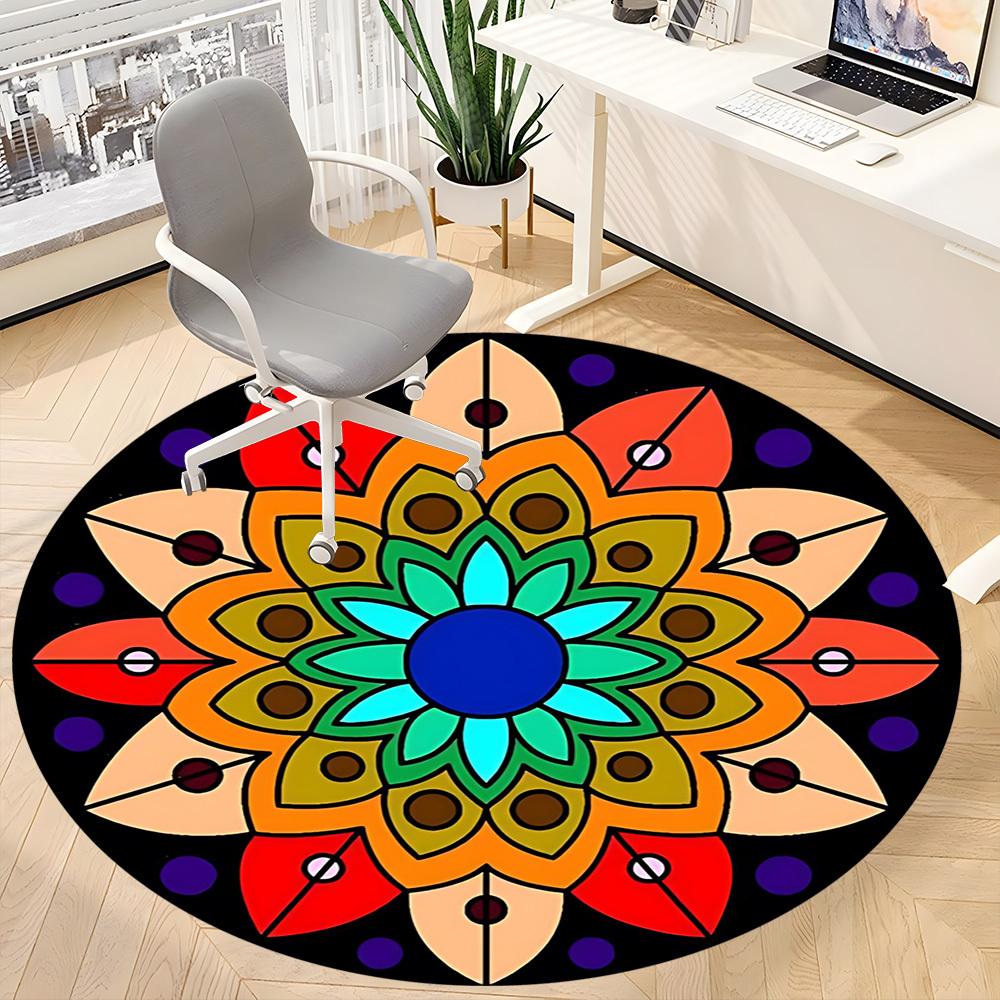 1pc Mandala Artwork Carpet, Round Non Slip Durable Large Size Office Carpet, Suitable for Office