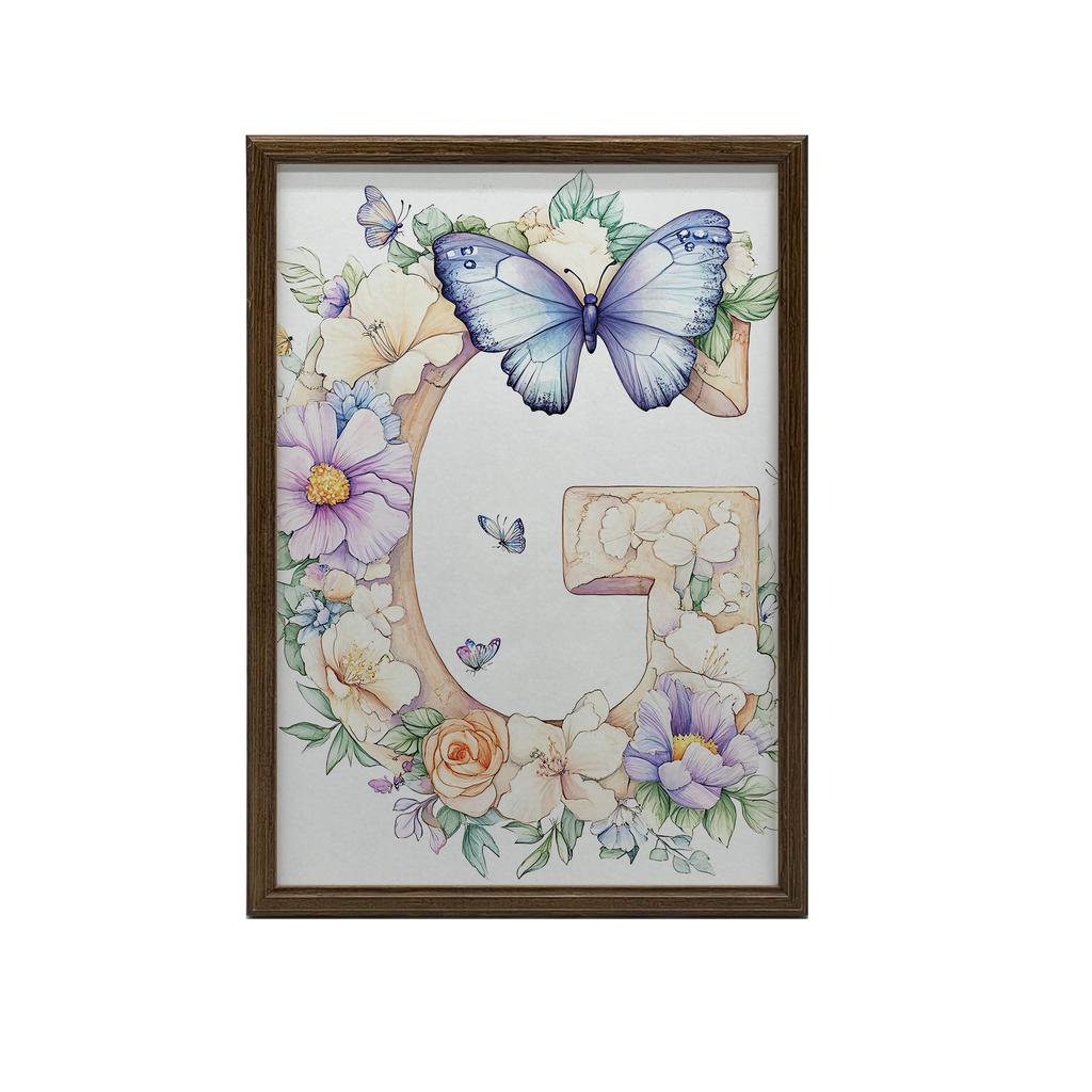 Plakat Z Literą G W Kwiatach I Motylach Plakat Z Literą G W Kwiatach I Motylach, 50X70 Cm, Rama Aluminiowa Czarna, Papier Matowy 230 Gsm