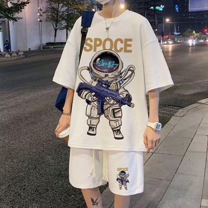 Korean Fashion Streetwear Hip Hop Rock Casual Short Suit Funny Bear Tshirts Shorts 2 Piece Set Summer Tracksuit Clothes For Men