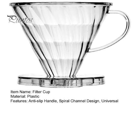 Hand Drip Coffee Maker Dripper Filter Cup with Spiral Groove Design, Pour Over Cone, Reusable Holder V.60 Heat Resistant Transparent Plastic