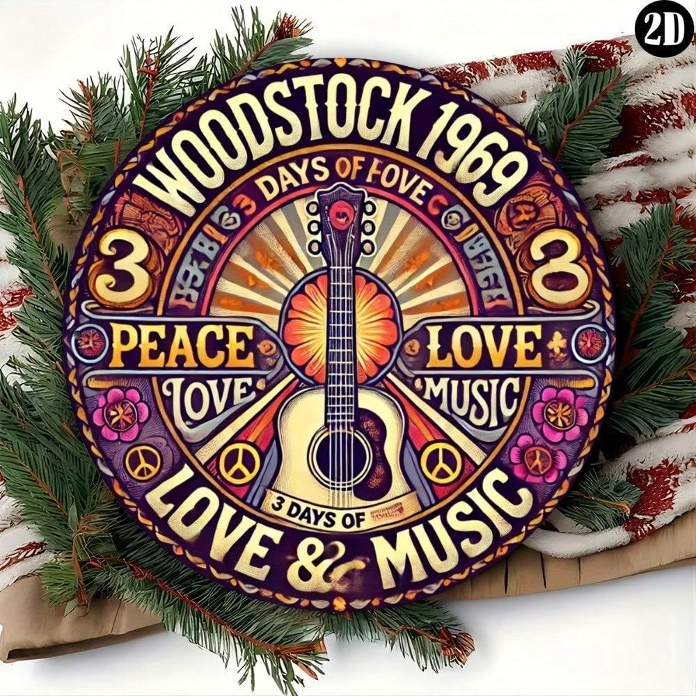 DORA Blechschild Vintage Woodstock Wandplakette Rustikales Wohnaccessoire Festival Statue