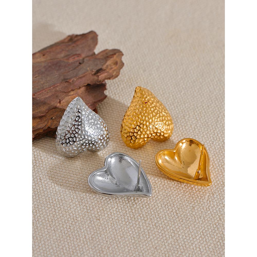 Yhpup Fashion Stainless Steel Heart Romantic Metal Individual Stud Earrings High Quality Charm Waterproof Stylish Jewelry Gift