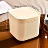 Square Press Type Mini Trash Can Quiet Close Elegant Ribbed Design with Golden Accents Plastic Desktop Bin Bathroom Home Use