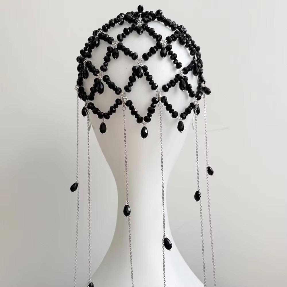 Přívěsek s kamínky Řetízek do vlasů Černá Dámský Šátek na hlavu Módní Svatba Řetízek na čelo Svatební dárek