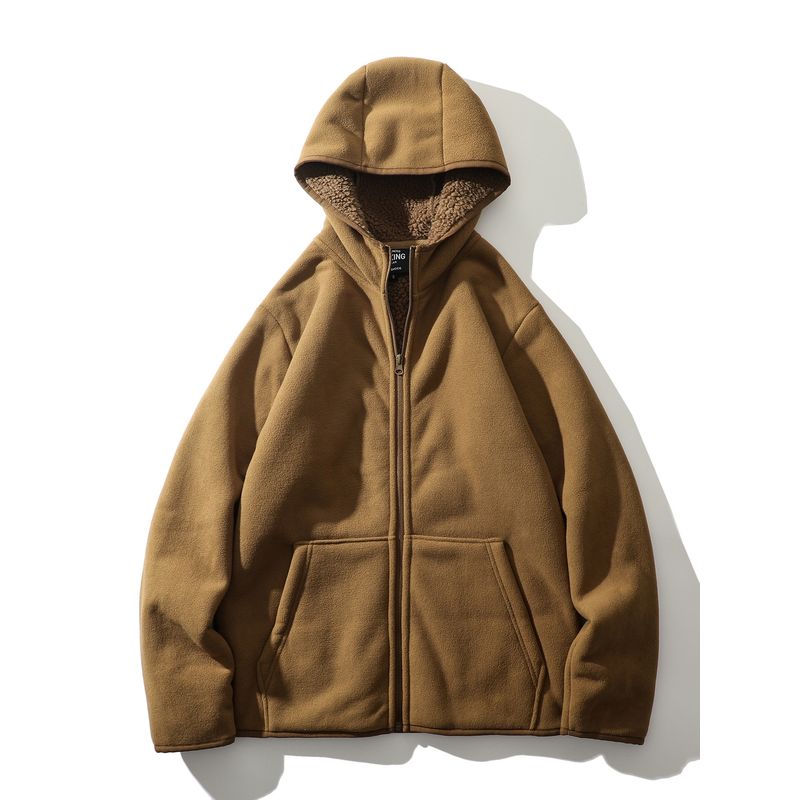 Outdoor Sports Thickened Fleece Jacket Inner Layer Men s Winter Hooded Jacket Foreign Trade Men s Clothing Polar Fleece Lamb Fleece Coat Deep card XL