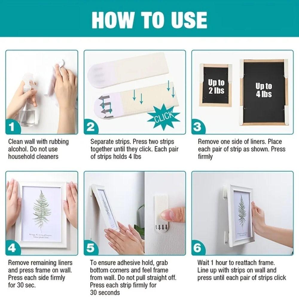 12 Pairs Punch-free Frame Tape Strips Picture Frame Wall Hook Decorate Wall Hanger