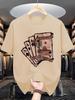 Men'S Casual Crew Neck T-Shirt with Playing Card Graphic,  Knit Fabric, Slight Stretch, Regular Fit, Summer Top for Daily Wear