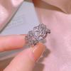 Trendy Girl Sexy Micro-Set Sparkling Diamond Ring, High-End Light Luxury Double-Layer Pattern Wedding Ring