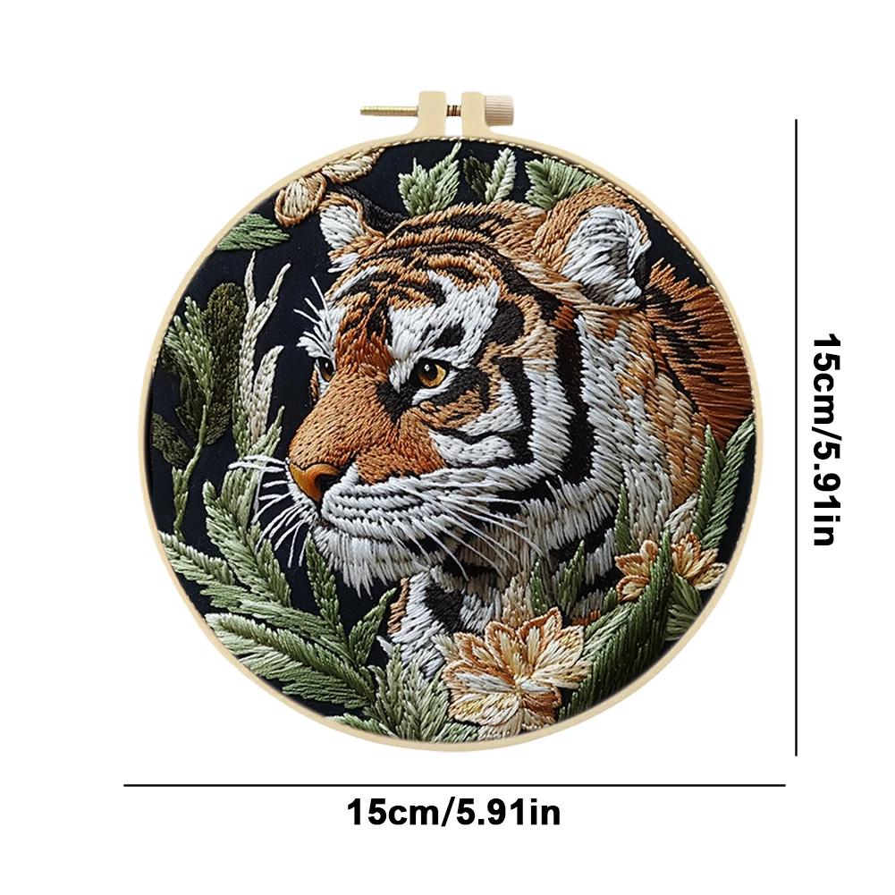Tiger Stickerei-Kreuzstich-Sets mit Rahmen Stoff Farbe Garn