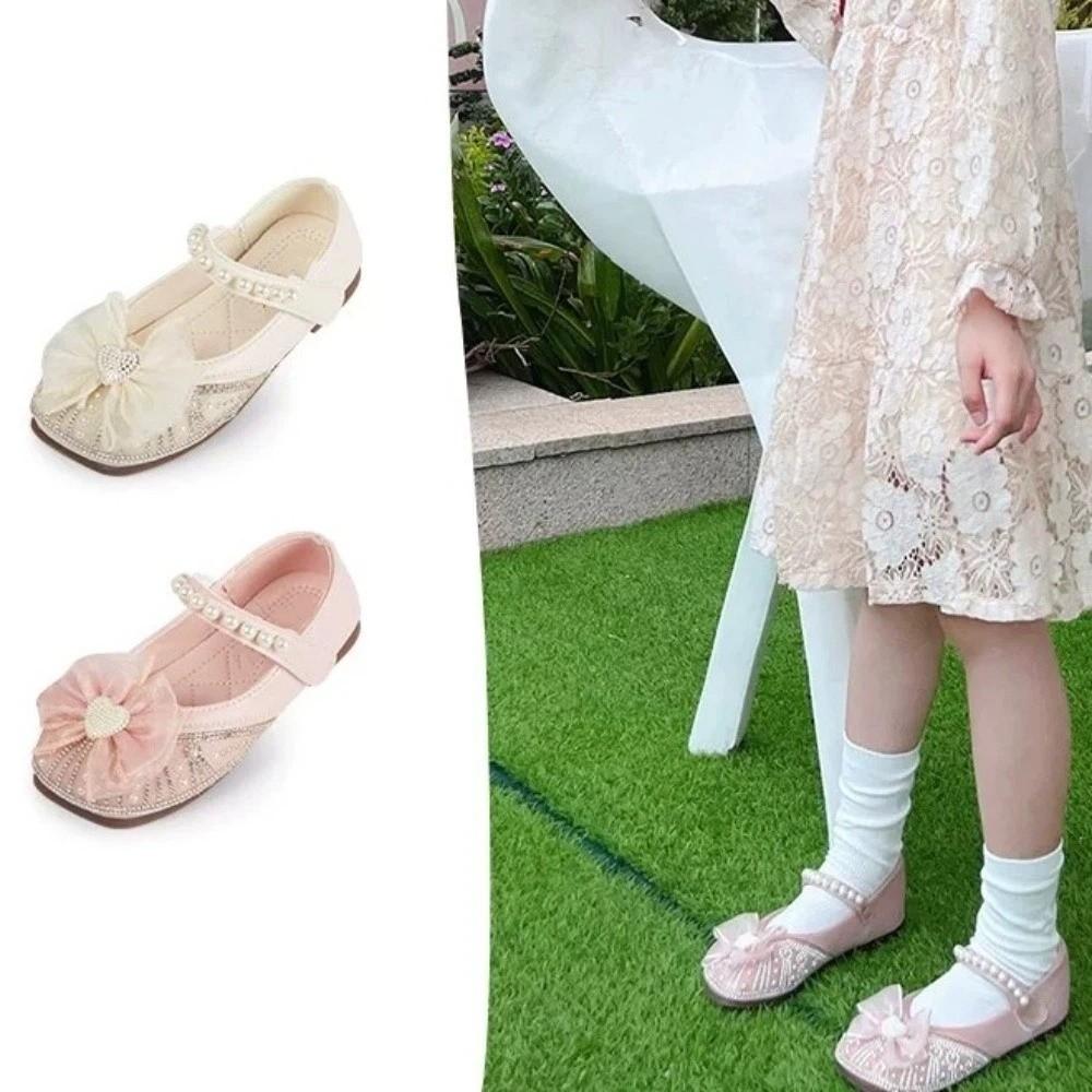 Pearl Girls Princess Shoes Soft Soled Mary Jane Shoe Fashion Children Leather Shoes  Daily