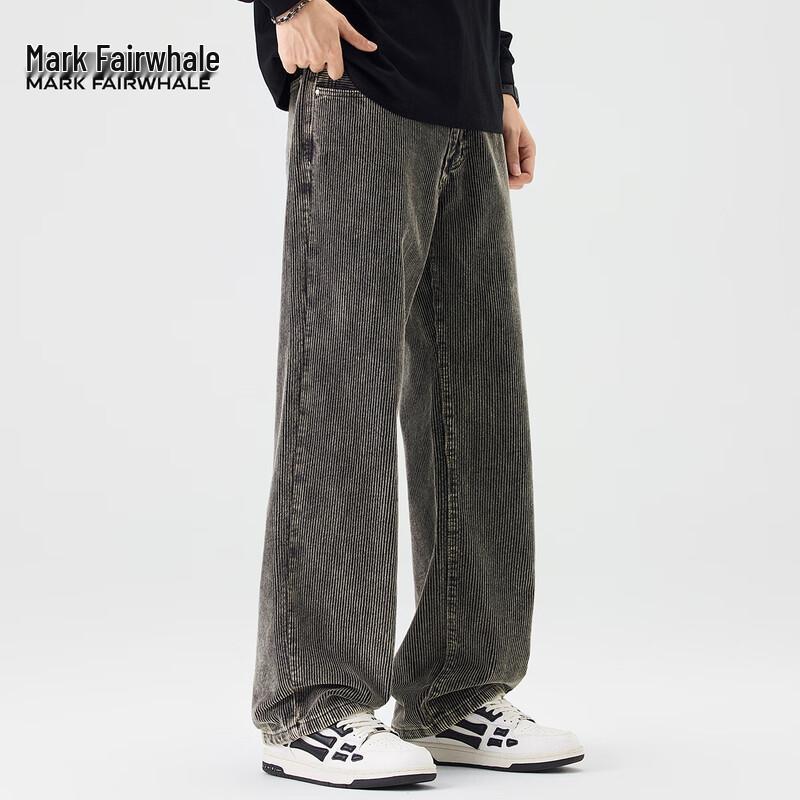 Mark Fairwhale Men's Heavy Striped Loose-Fit Wide-Leg Denim Pants