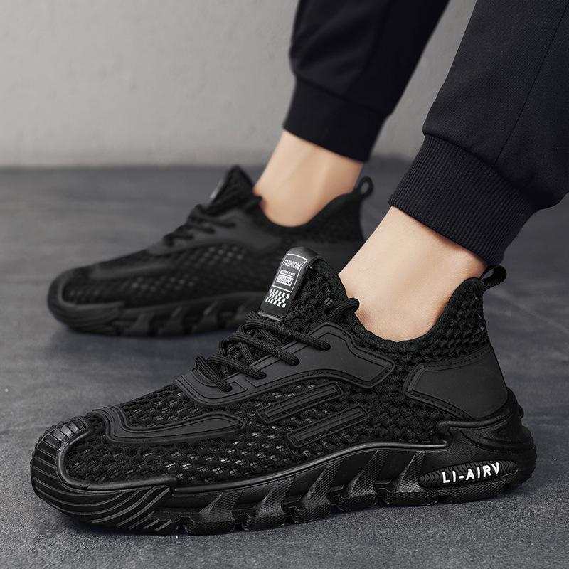 

Мужские летние новые дышащие сетчатые кроссовки для бега, легкие нескользящие спортивные туфли, универсальные модные повседневные туфли 39 чёрный