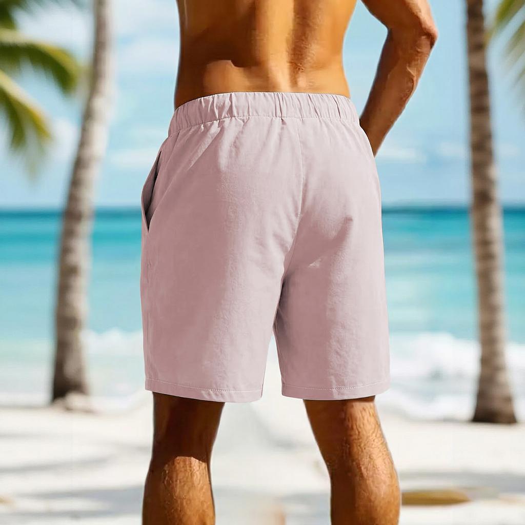 Men's Summer Drawstring Shorts Men's Casual Beach Straight Leg Shorts