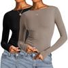 Two Pack Womens Long Sleeve T-Shirt Casual Solid Color Pullover Tops