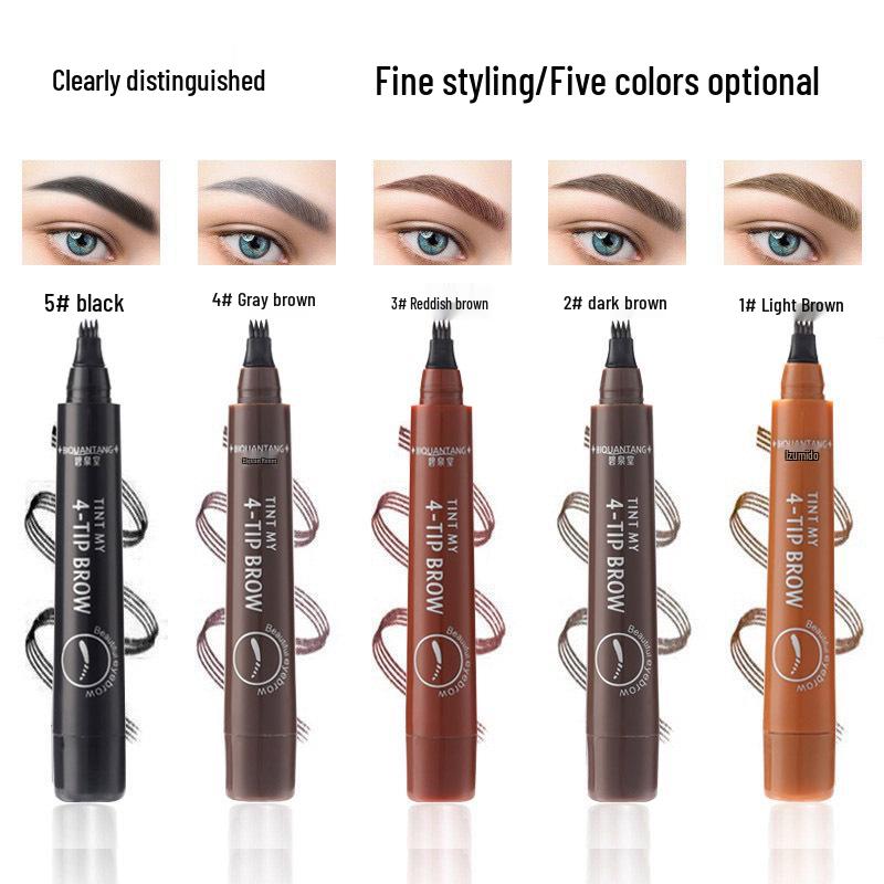 Four-Tip Waterproof Smudge-Proof Long-Lasting Liquid Eyebrow Pencil with Chinese and English Instructions