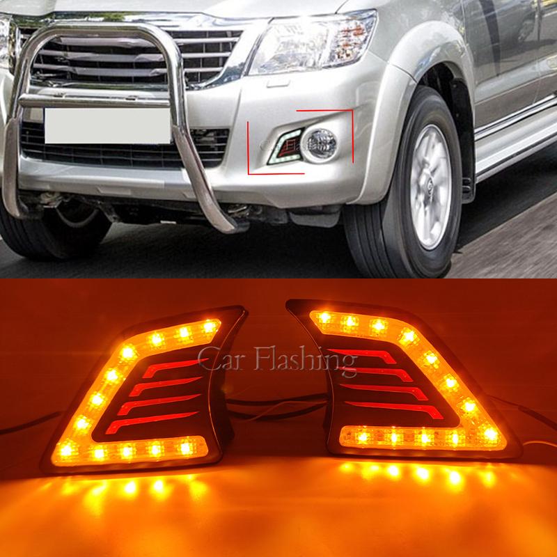 Auto DRL Voor Toyota Hilux Vigo 2012 2013 2014 LED Dagrijverlichting Daglicht Richtingaanwijzer Lamp Mistlamp Cover