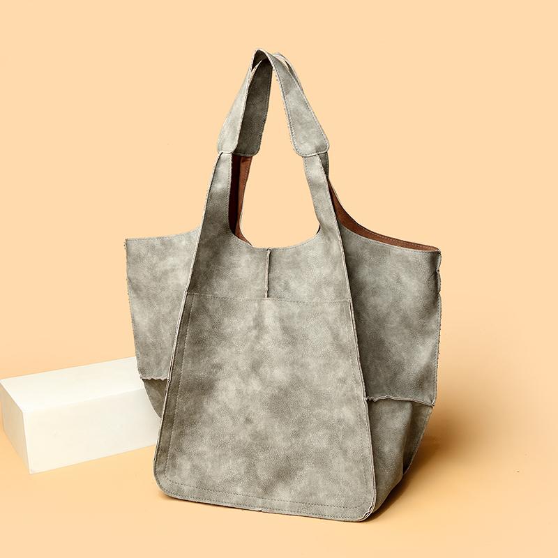Vintage Women's Tote Bag Solid Color Large Capacity Shoulder Bag