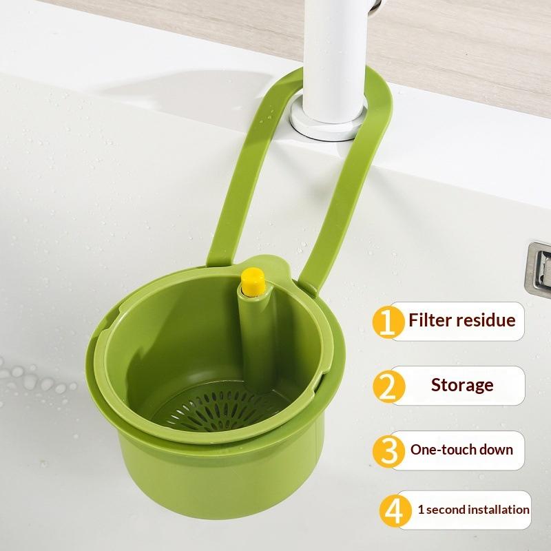 2 In1 Sink Drain Basket Faucet Hanging Filter Bag Adjustable Automatic Basket Sink Sponge Rack Kitchen Waste Collector