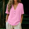 Women's Fashionable Loose-Fit V-Neck Button-Down -Color Casual Blouse