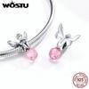 WOSTU Blume Elf Charme 925 Sterling Silber Rosa Zirkon Fee Perle Fit Original Armband Anhänger Geschenk