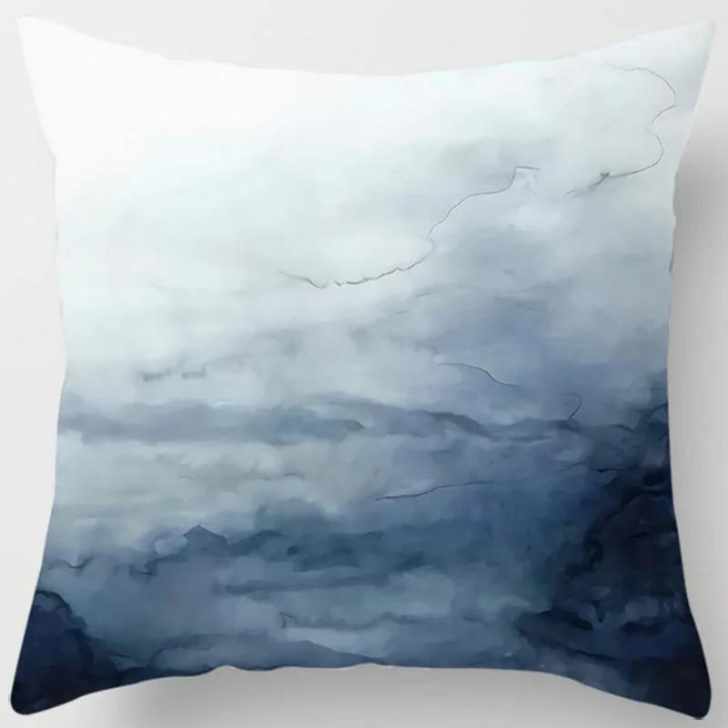 Blue Pattern Print Home Decoration Polyester Fiber Cushion Cover Living Room Sofa Cushion Cover 45X45 Cm