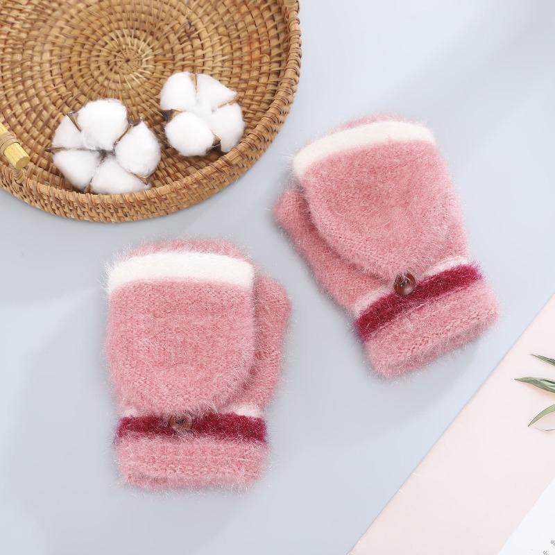 New Flip Gloves, Autumn and Winter Color Matching Mink Velvet Thickened Half-finger Thermal Gloves