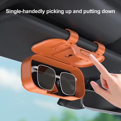 Car Visor Clip-On Storage Box Sun Visor Eyewear Case with Push-Open Cover Dustproof Scratch-Proof Sunglasses Holder for Car Interior Organizer