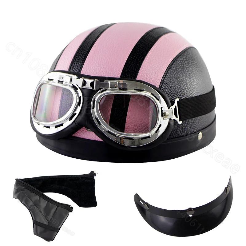 Motorcycle Leather Helmet Retro Personalized Summer Helmet Four Seasons Fashion Half Helmet Windproof Gift Mirror