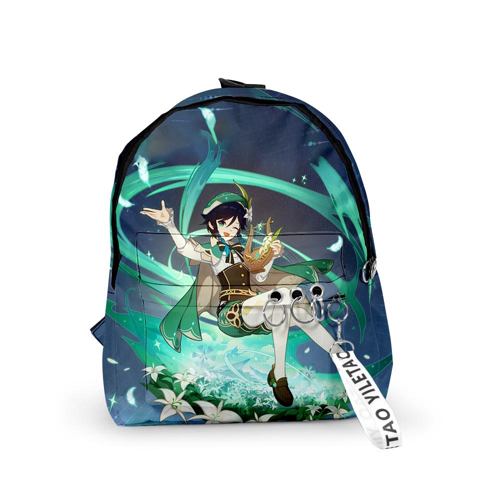 Classic Genshin Impact Venti Backpacks Boys/Girls Pupil School Bags 3D Print Keychains Oxford Waterproof Cute Small Backpacks