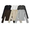Women's White Slim Fit Henley Collar Long Sleeve T-Shirt – Perfect Waist-Cinching Base Layer for Autumn and Winter.