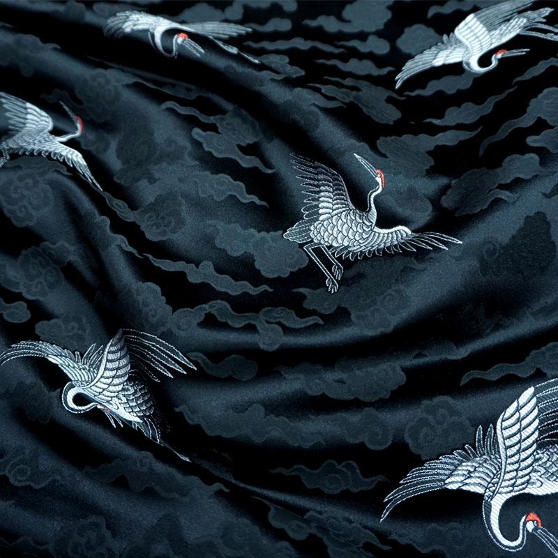 100*73cm Utsøkt Brokadestoff Luksus Retro Kinesiske Traner Sky Broderi Silkestoff DIY Cheongsam Hanfu Bekledningsmateriale