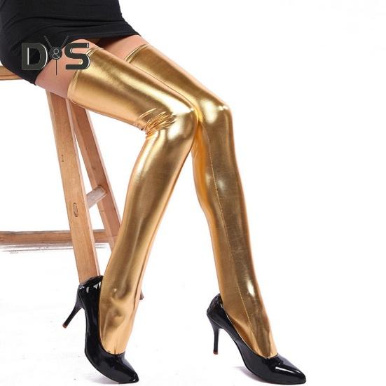 1 paire de collants pour femme, couleur unie, coupe slim, imitation cuir, pour fêtes, boîtes de nuit