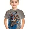 Summer Round Neck 3D Printed Motorcycle Rider Pattern Top Fashionable Casual Short Sleeved Children's Boy T-shirts