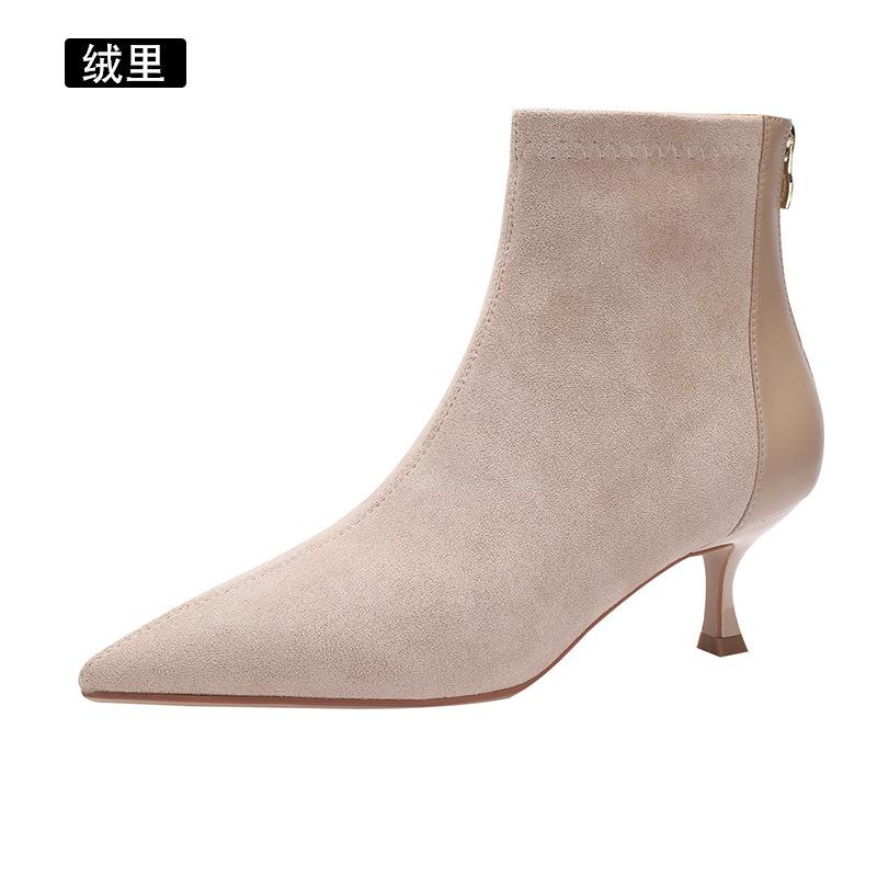 

Фу номер, замшевые женские с острым носком, осенние новые туфли-стилет на коротком каблуке, модные, цветные вискозные туфли на молнии сзади 40