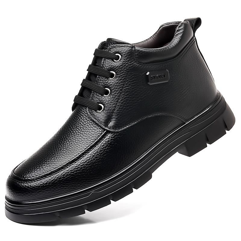 Winter new leather men's cotton leather shoes lace-up dad shoes thickened high-top cotton shoes first layer cowhide cotton shoes men