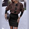 Autumn New Women's Printed Waist Round Neck Long-sleeved Dress Women