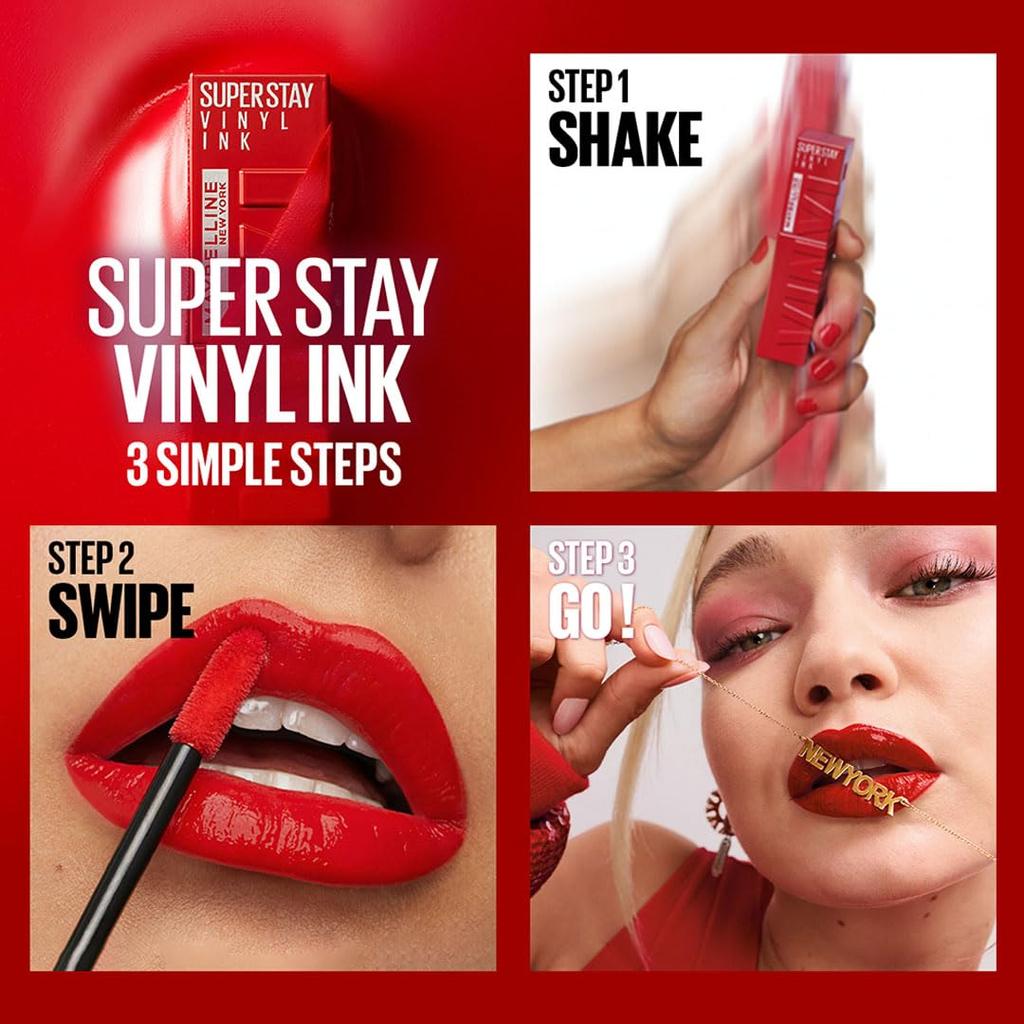 Maybelline Glossy Super Stay Vinyl Ink Liquid Lip Color 4.2Ml Sultry High Shine Longwear Lipstick For Vibrant Lips