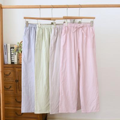 Women's Spring/Summer Sleeper Pants 100% Cotton Gauze Striped Tether Pants Striped Loose Thin Home Pants
